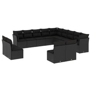 Set Divani da Giardino 13pz con Cuscini Nero in Polyrattan 3250324