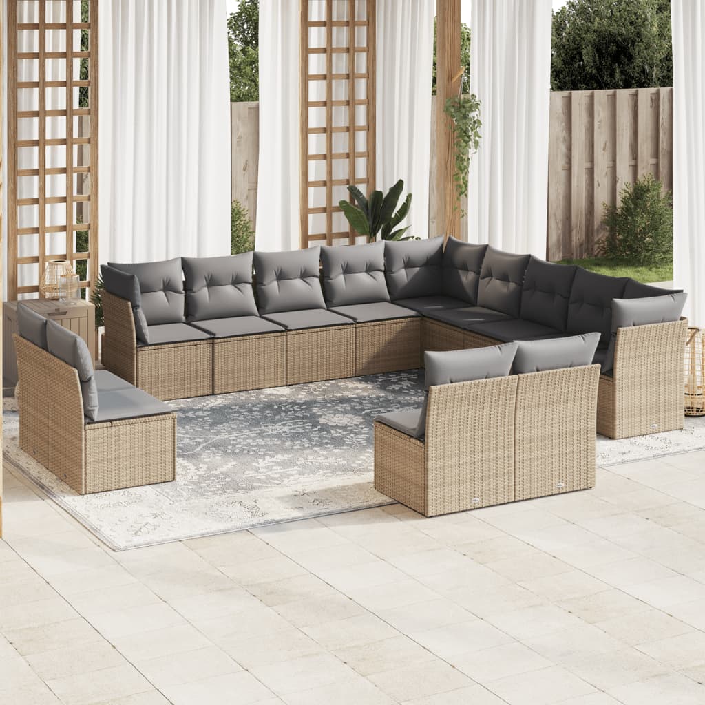 Set Divano da Giardino 13 pz con Cuscini Beige in Polyrattan 3250328