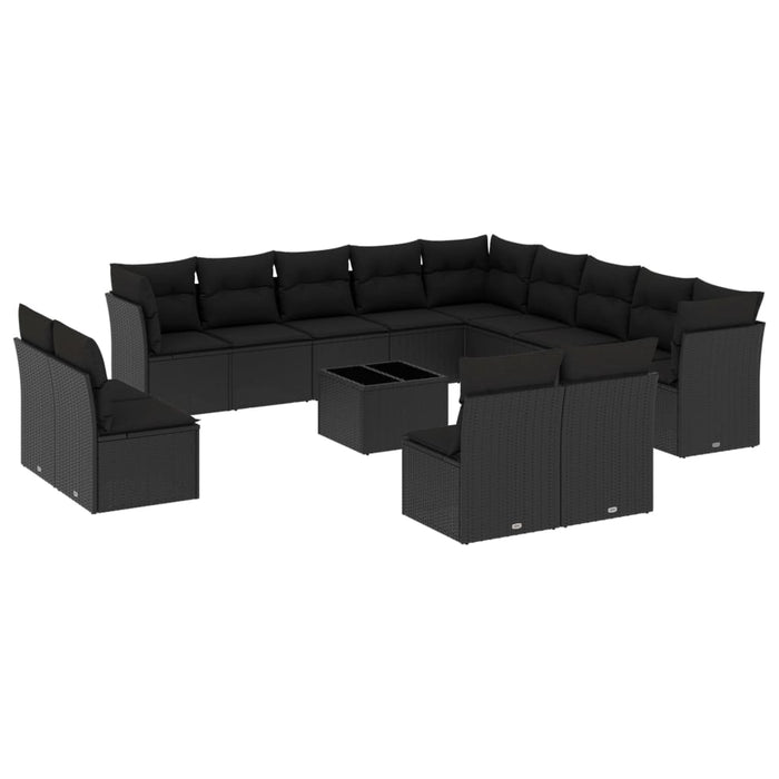 Set Divani da Giardino 14pz con Cuscini in Polyrattan Nero 3250334