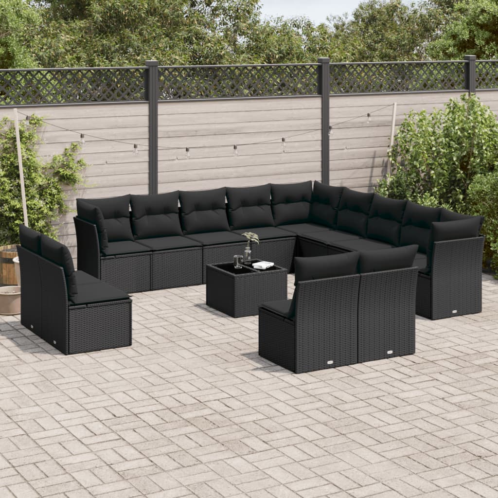 Set Divani da Giardino 14pz con Cuscini in Polyrattan Nero 3250334