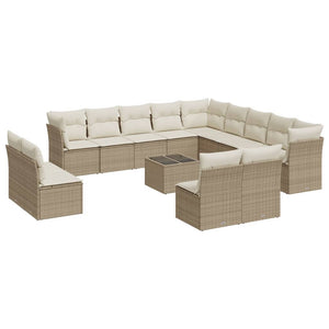 Set Divani da Giardino 14pz con Cuscini in Polyrattan Beige 3250337