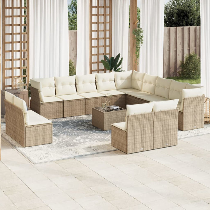 Set Divani da Giardino 14pz con Cuscini in Polyrattan Beige 3250337