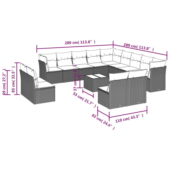 Set Divani da Giardino 14pz con Cuscini in Polyrattan Grigio 3250339