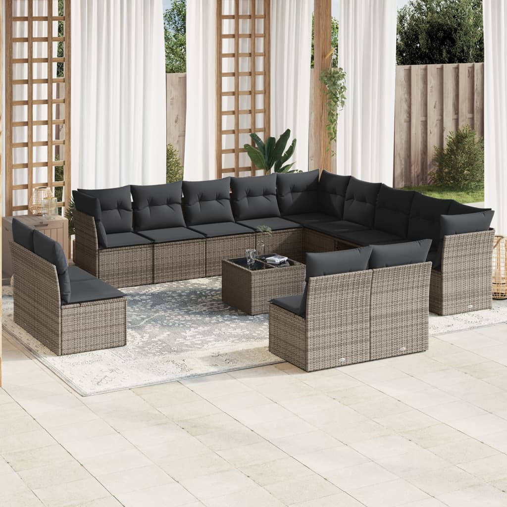 Set Divani da Giardino 14pz con Cuscini in Polyrattan Grigio 3250339