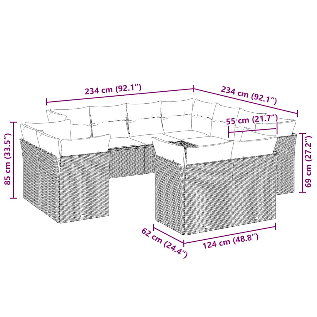 Set Divani da Giardino 11 pz con Cuscini in Polyrattan Grigio 3250351