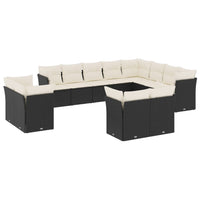 Set Divani da Giardino 12 pz con Cuscini Nero in Polyrattan 3250365