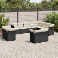 Set Divani da Giardino 12 pz con Cuscini Nero in Polyrattan 3250365