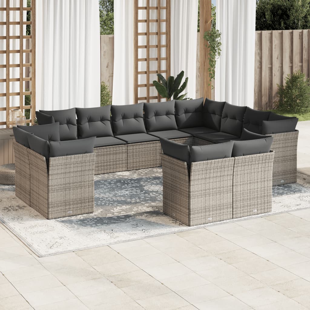 Set Divani da Giardino 12 pz con Cuscini Grigio in Polyrattan 3250369