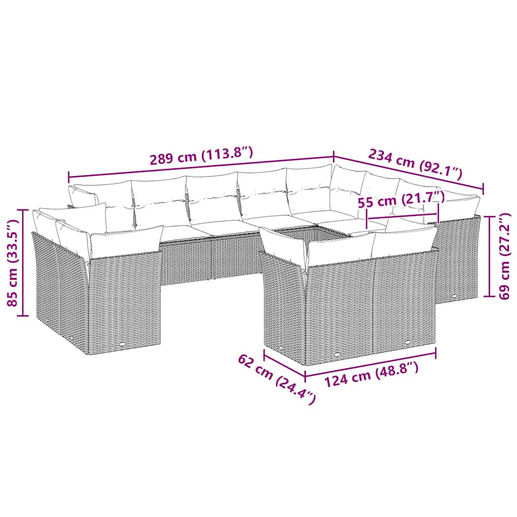 Set Divano Giardino 12 pz con Cuscini Grigio Chiaro Polyrattan 3250371