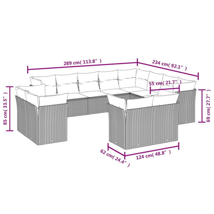 Set Divano Giardino 12 pz con Cuscini Grigio Chiaro Polyrattan 3250371