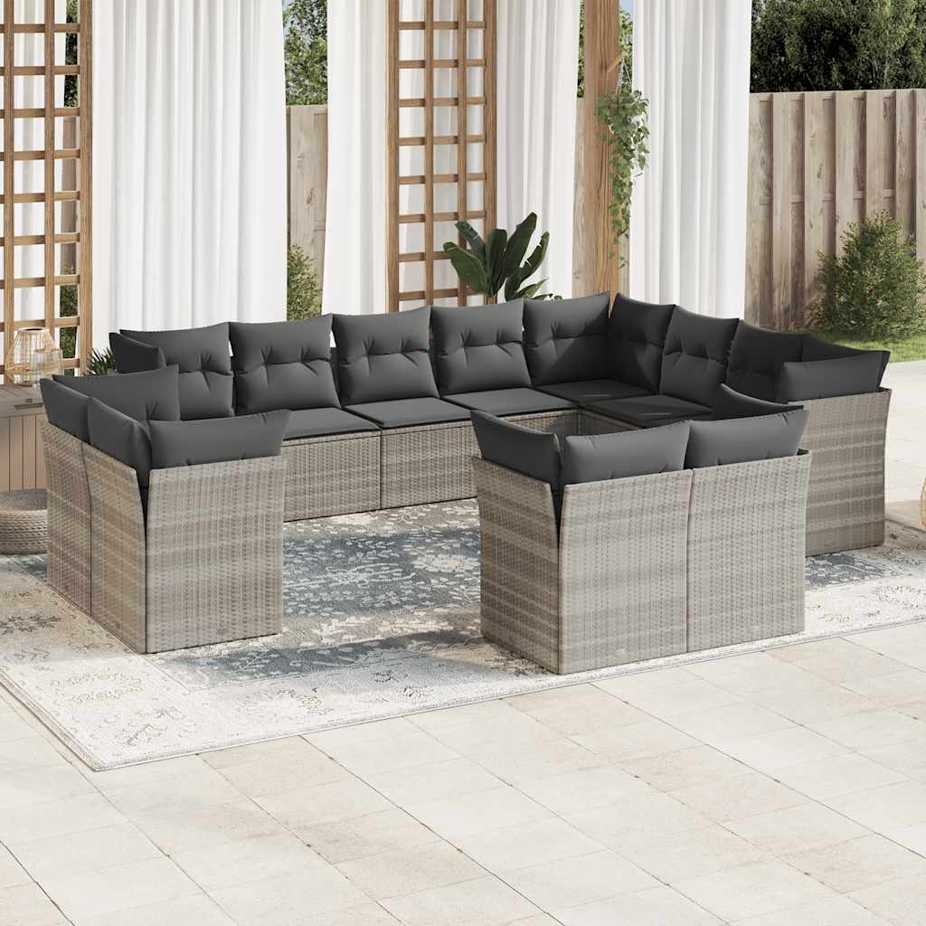 Set Divano Giardino 12 pz con Cuscini Grigio Chiaro Polyrattan 3250371