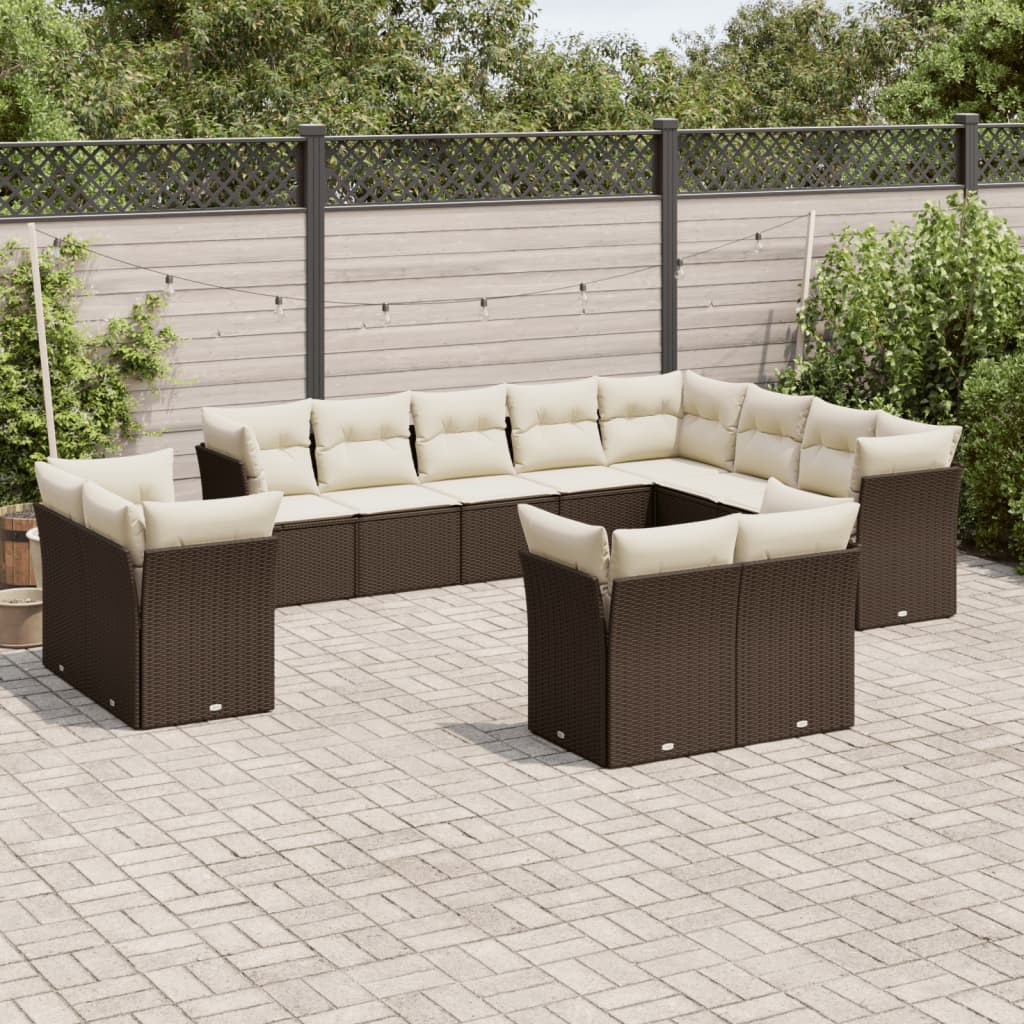 Set Divani da Giardino 12 pz con Cuscini Marrone in Polyrattan 3250372