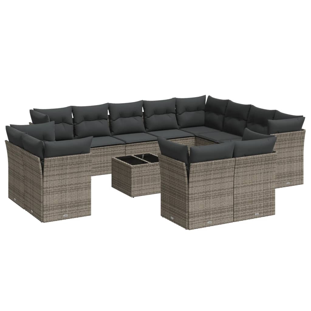 Set Divani da Giardino 13 pz con Cuscini Grigio in Polyrattan 3250379