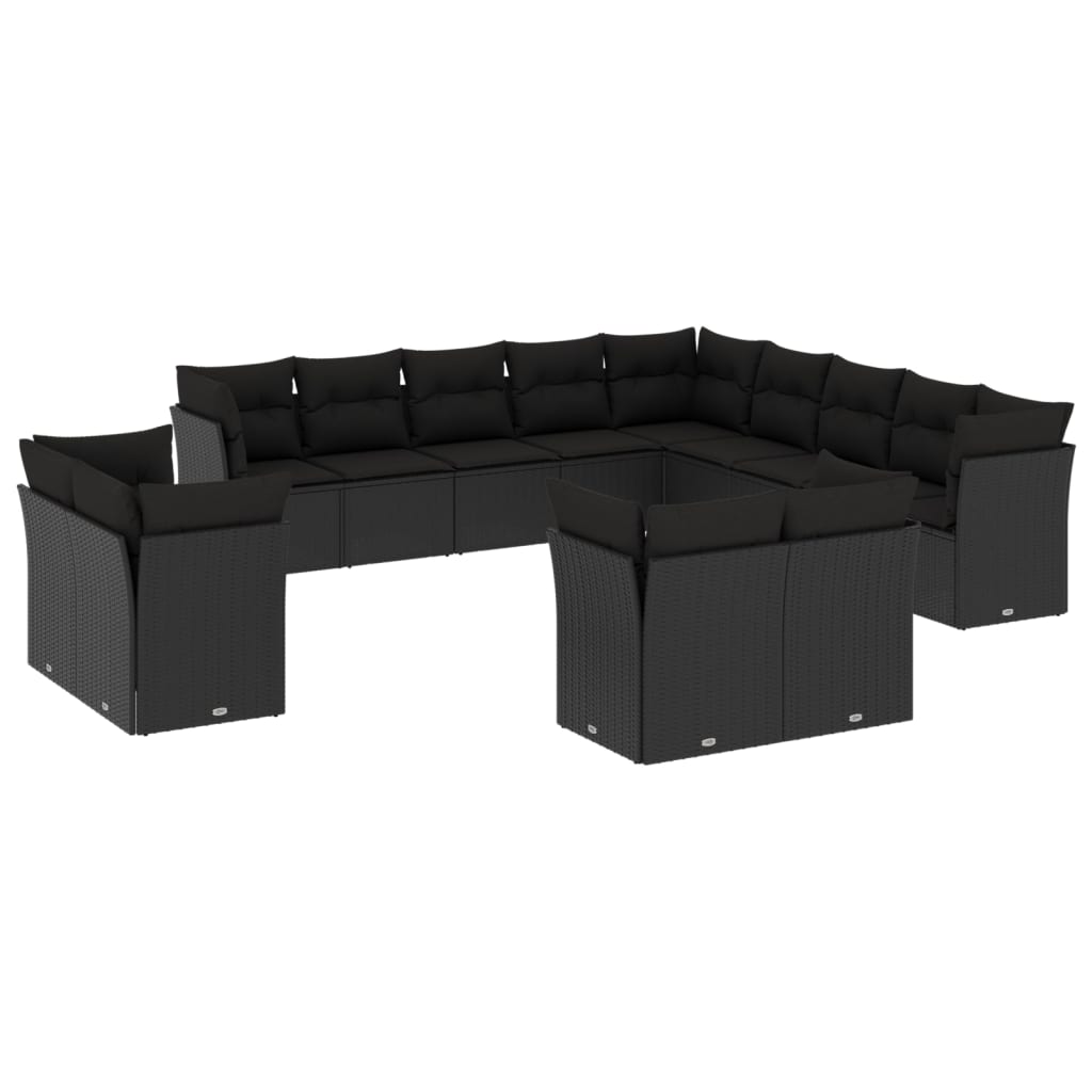 Set Divani da Giardino 13pz con Cuscini Nero in Polyrattan 3250384