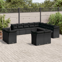 Set Divani da Giardino 13pz con Cuscini Nero in Polyrattan 3250384