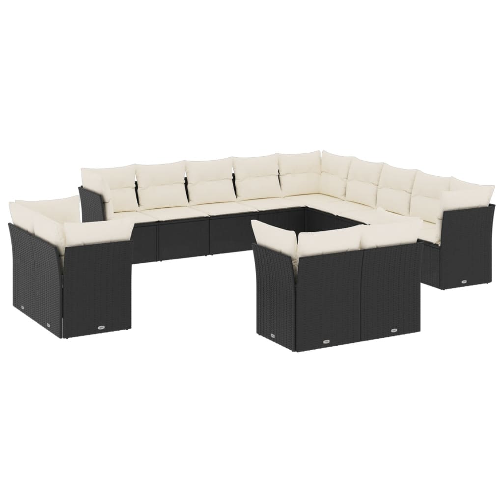 Set Divani da Giardino 13pz con Cuscini Nero in Polyrattan 3250385