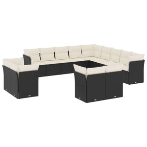 Set Divani da Giardino 13pz con Cuscini Nero in Polyrattan 3250385