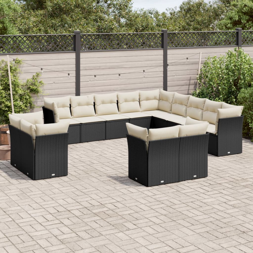 Set Divani da Giardino 13pz con Cuscini Nero in Polyrattan 3250385