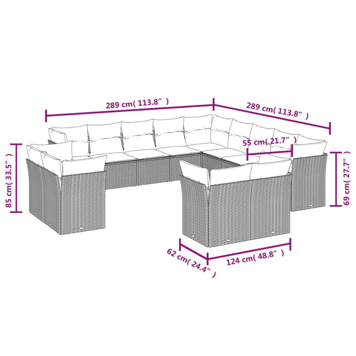 Set Divano da Giardino 13 pz con Cuscini Beige in Polyrattancod mxl 90018