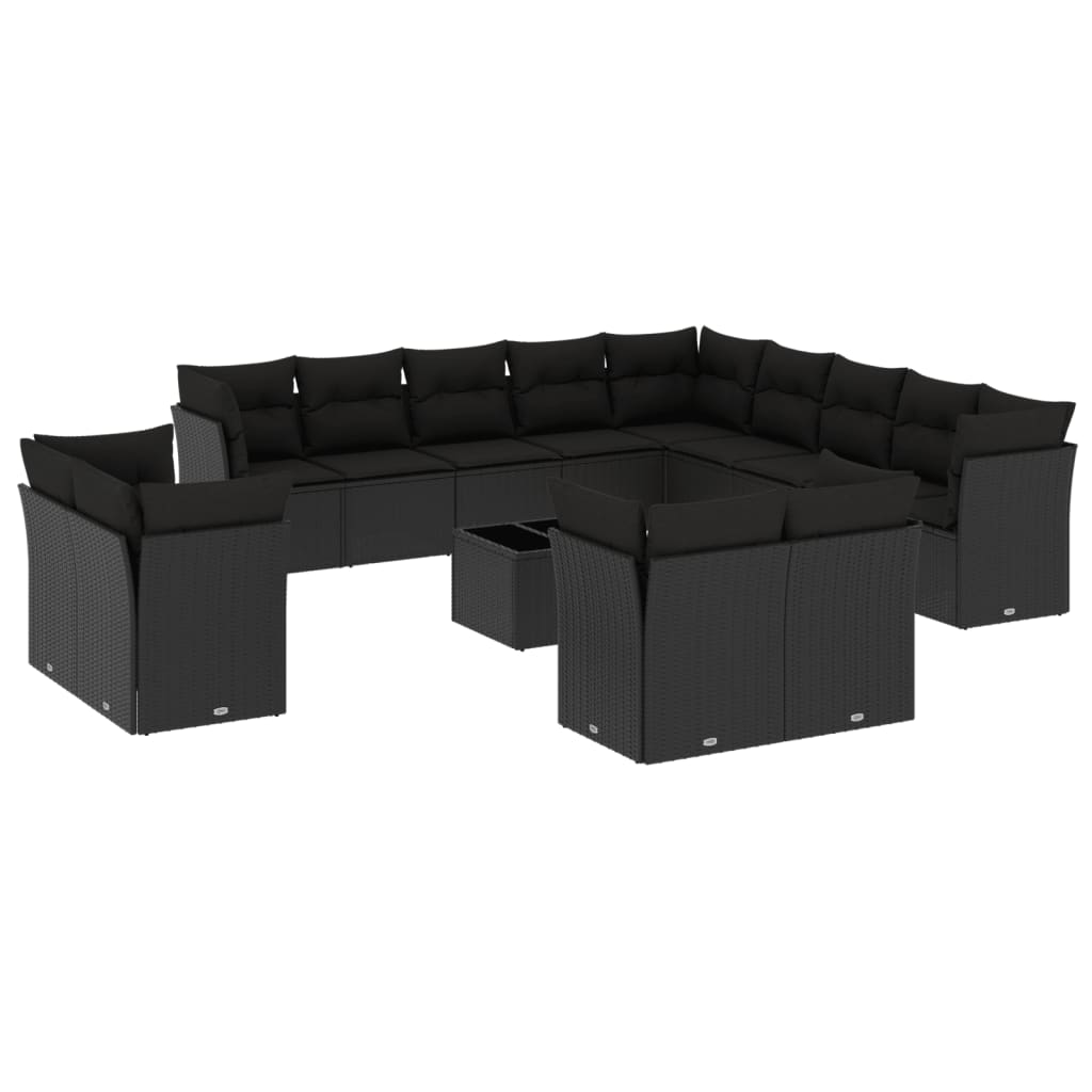 Set Divani da Giardino 14pz con Cuscini in Polyrattan Nero 3250394