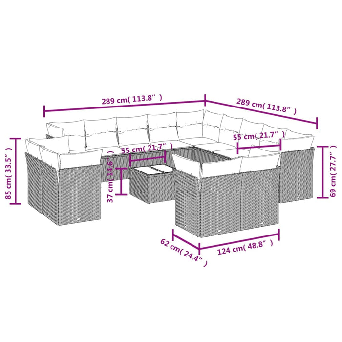 Set Divani da Giardino 14pz con Cuscini in Polyrattan Nero 3250394