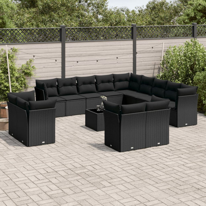 Set Divani da Giardino 14pz con Cuscini in Polyrattan Nero 3250394