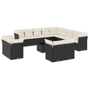 Set Divani da Giardino 14pz con Cuscini in Polyrattan Nero 3250395