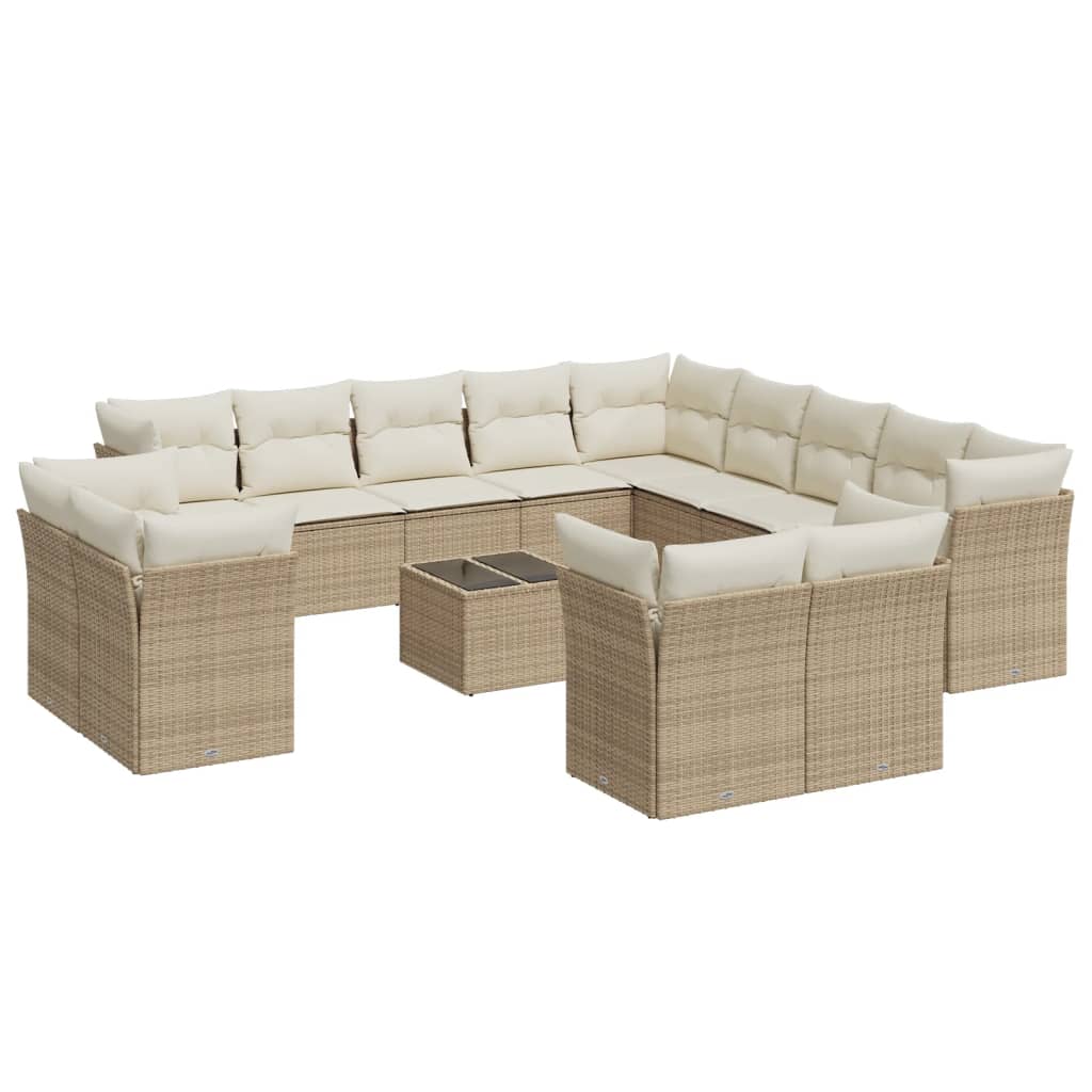 Set Divani da Giardino 14pz con Cuscini in Polyrattan Beige 3250397