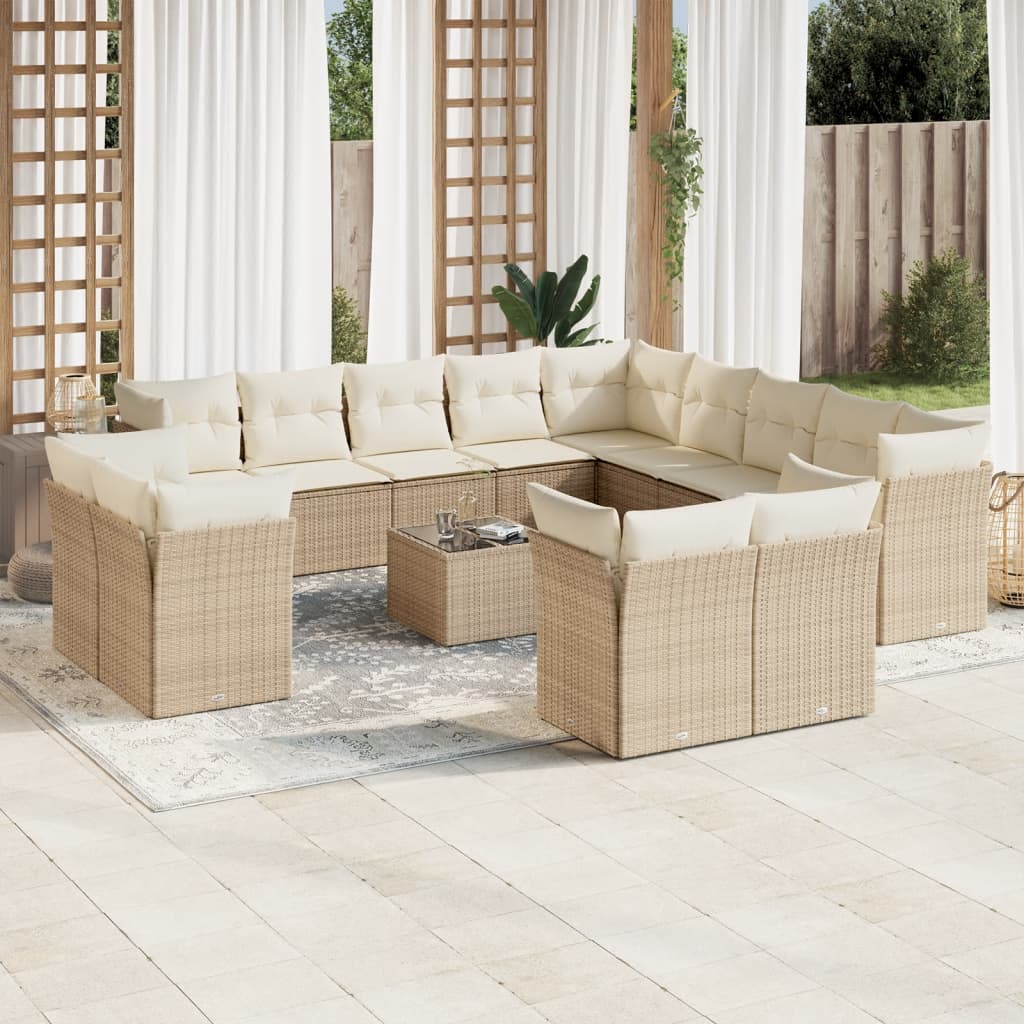 Set Divani da Giardino 14pz con Cuscini in Polyrattan Beige 3250397