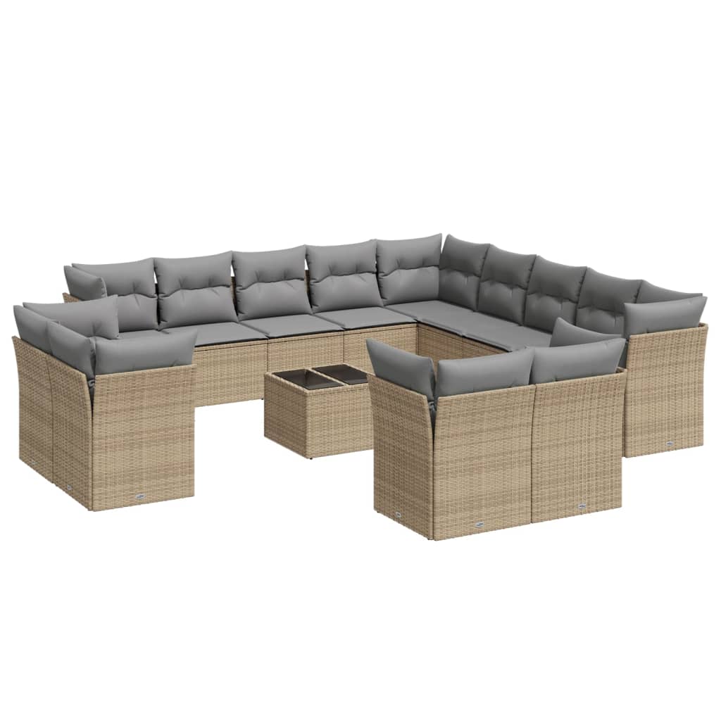 Set Divani da Giardino 14pz con Cuscini in Polyrattan Beige 3250398