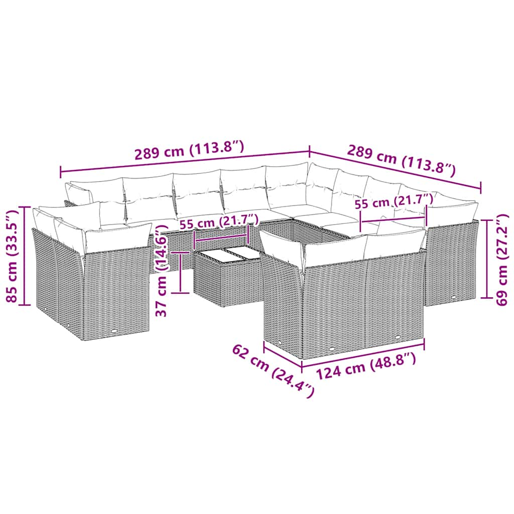 Set Divani da Giardino 14pz con Cuscini in Polyrattan 3250401