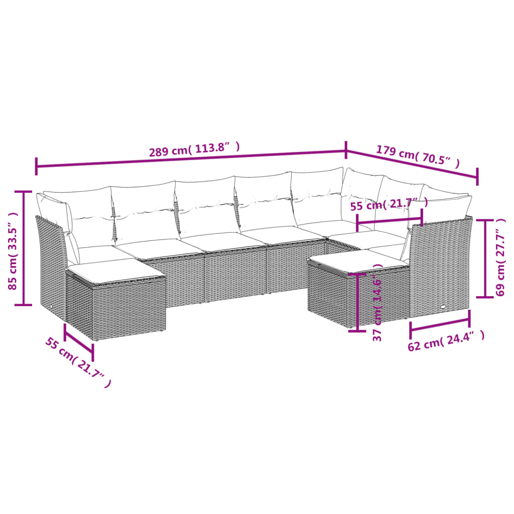 Set Divani da Giardino 9 pz con Cuscini Nero in Polyrattancod mxl 87382