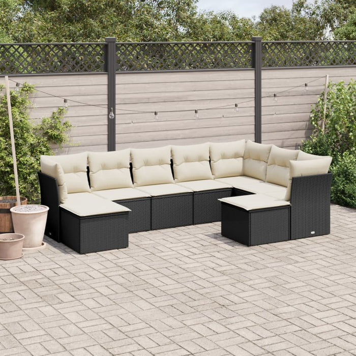 Set Divani da Giardino 9 pz con Cuscini Nero in Polyrattancod mxl 87382