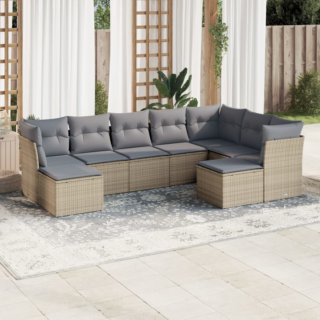 Set Divano da Giardino 9 pz con Cuscini Beige in Polyrattan 3250408