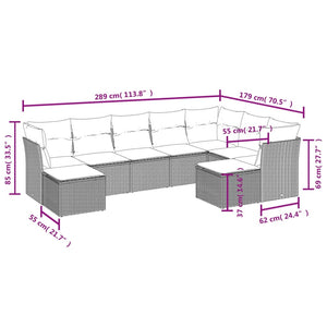 Set Divano da Giardino 9 pz con Cuscini Grigio in Polyrattan 3250409