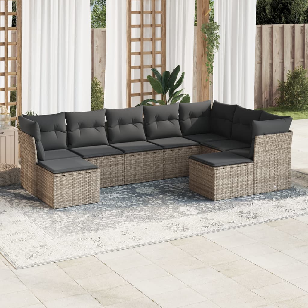 Set Divano da Giardino 9 pz con Cuscini Grigio in Polyrattan 3250409