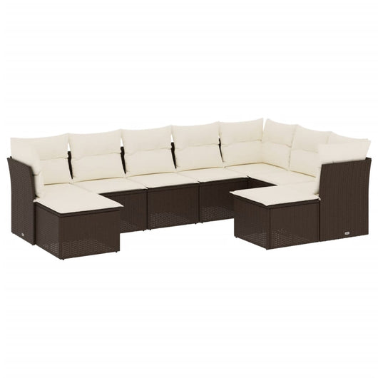 Set Divani da Giardino 9pz con Cuscini Marrone in Polyrattan 3250412