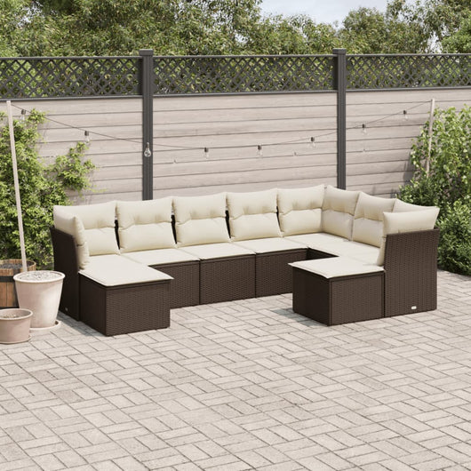 Set Divani da Giardino 9pz con Cuscini Marrone in Polyrattan 3250412