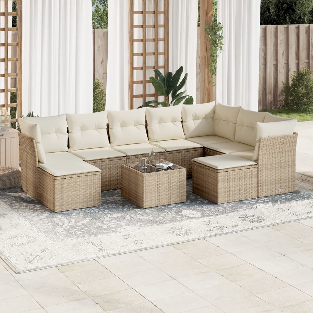 Set Divano da Giardino 10 pz con Cuscini Beige in Polyrattan 3250417