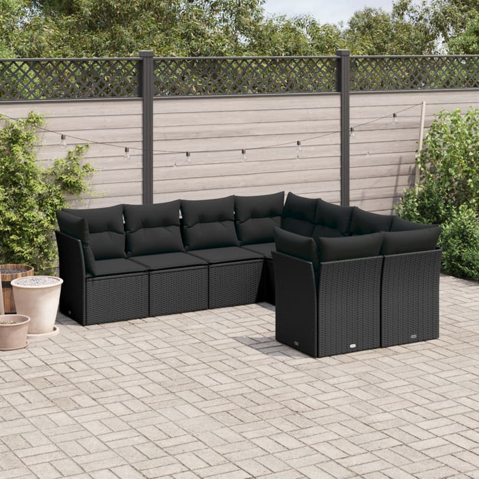 Set Divani da Giardino con Cuscini 8 pz Nero in Polyrattan 3250424