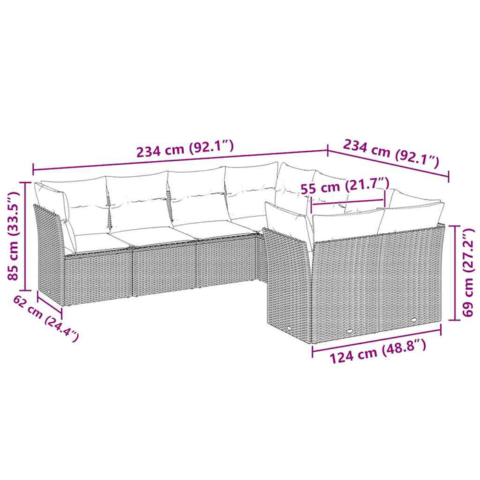 Set Divano da Giardino 8pz con Cuscini Grigio Chiaro Polyrattan 3250431