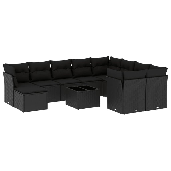 Set Divani da Giardino 11 pz con Cuscini in Polyrattan Nero 3250434