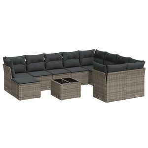 Set Divani da Giardino 11 pz con Cuscini in Polyrattan Grigio 3250439