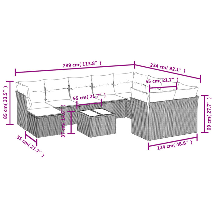 Set Divani da Giardino 11 pz con Cuscini in Polyrattan Grigio 3250439