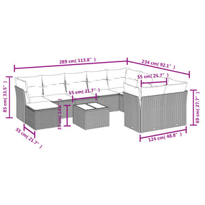 Set Divani da Giardino 11 pz con Cuscini in Polyrattan Grigiocod mxl 88007