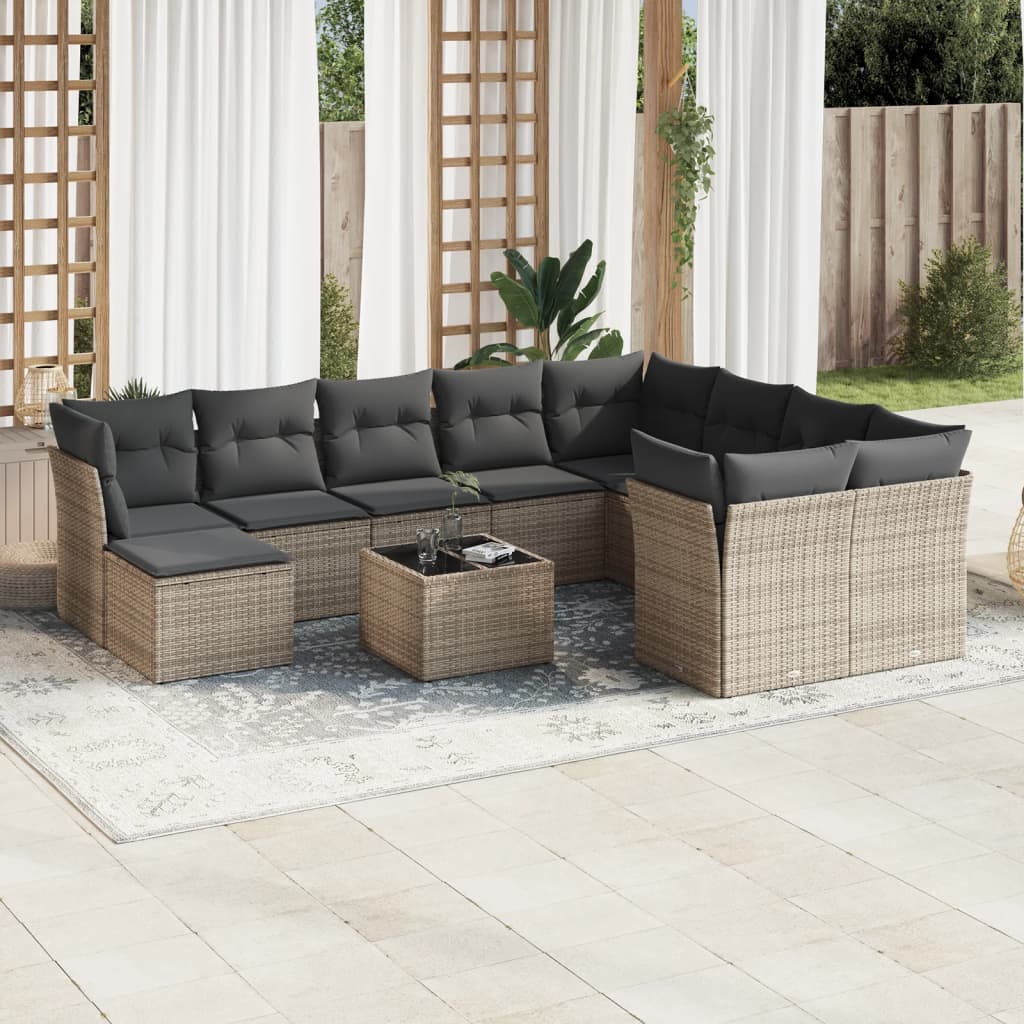 Set Divani da Giardino 11 pz con Cuscini in Polyrattan Grigiocod mxl 88007