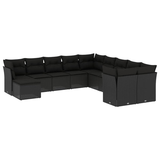 Set Divani da Giardino 11 pz con Cuscini in Polyrattan Nero 3250444