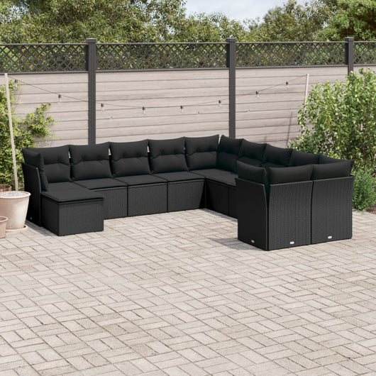 Set Divani da Giardino 11 pz con Cuscini in Polyrattan Nero 3250444