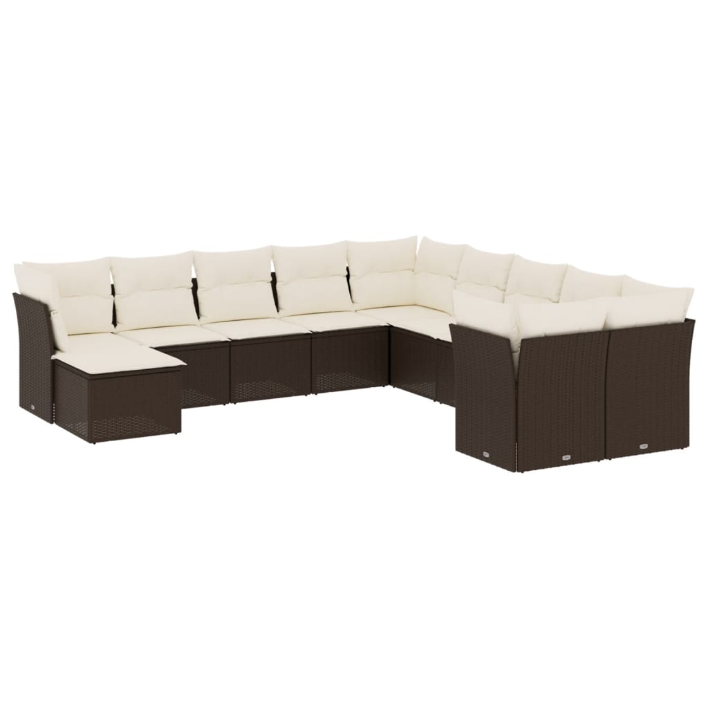 Set Divani da Giardino 11 pz con Cuscini Polyrattan Marrone 3250452