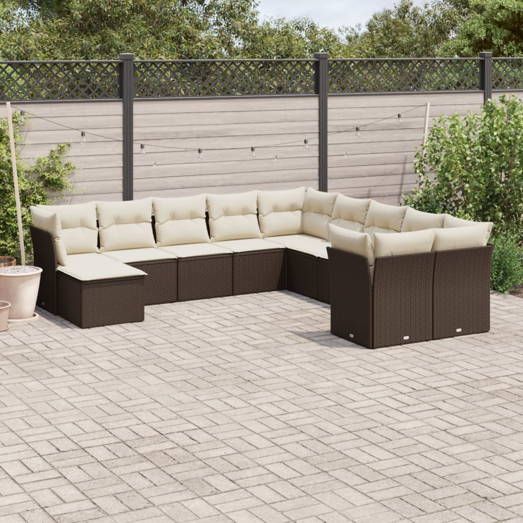 Set Divani da Giardino 11 pz con Cuscini Polyrattan Marrone 3250452